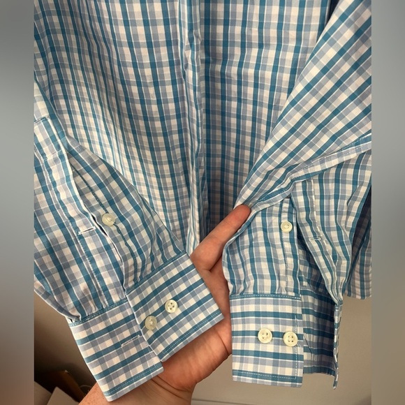 Michael Kors blue plaid button up collared 16 1/2 dress shirt - Picture 3 of 5